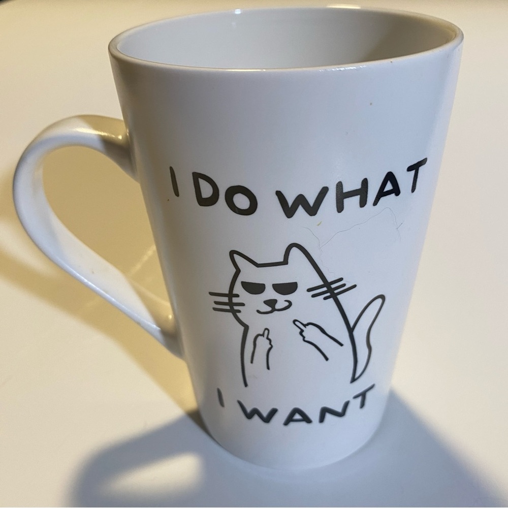 I DO WHAT I WANT middle claw cat mug, GUC ceramic 5”x 3” NSFW 🤣